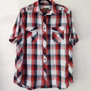 Helix red white blue‎ plaid short sleeve button front shirt mens size 2XLT
